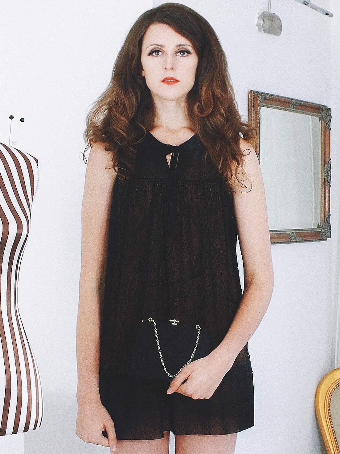 Cute Vintage 1990s Black Lace Party Dress - Size 12