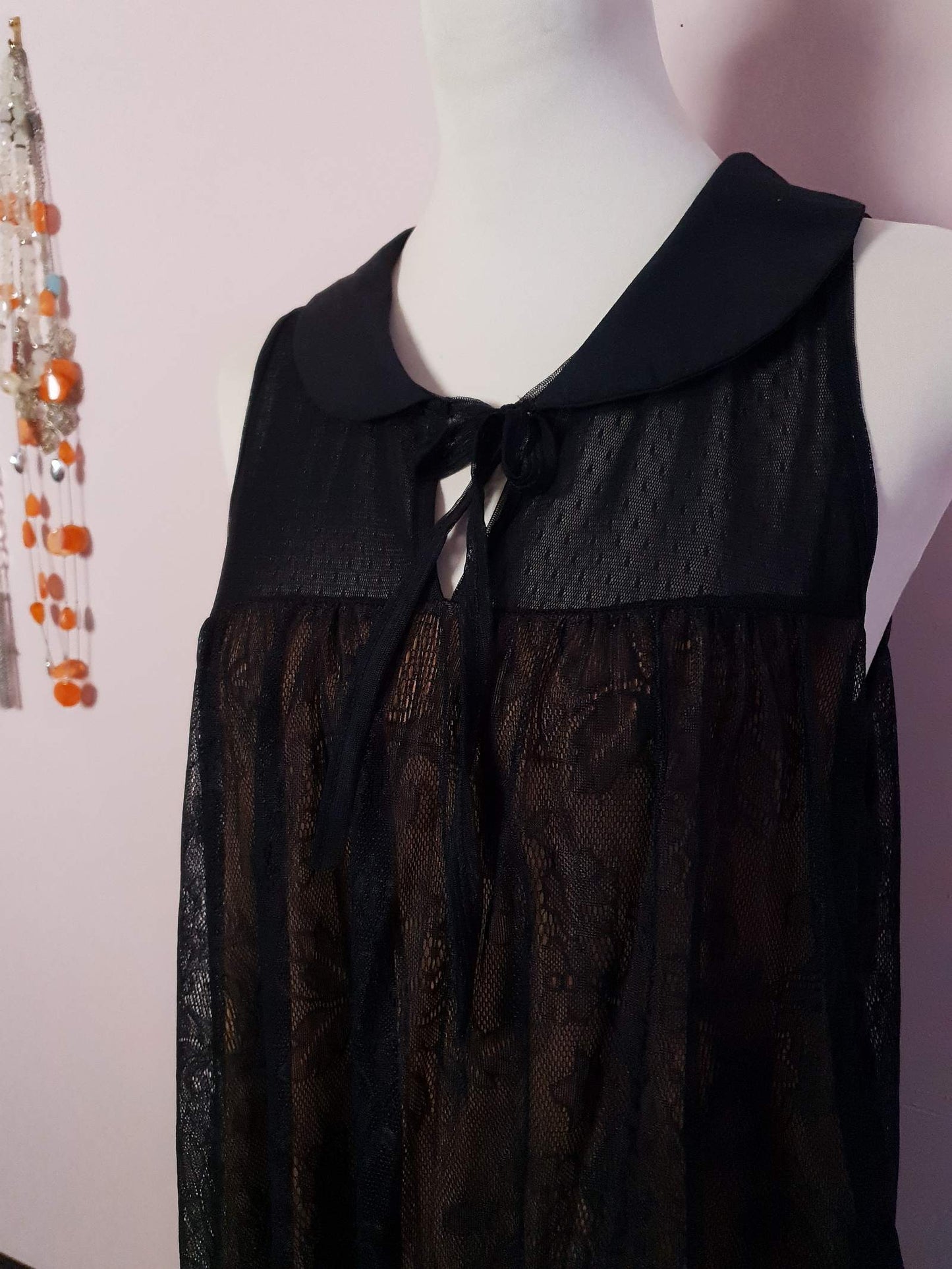 Cute Vintage 1990s Black Lace Party Dress - Size 12