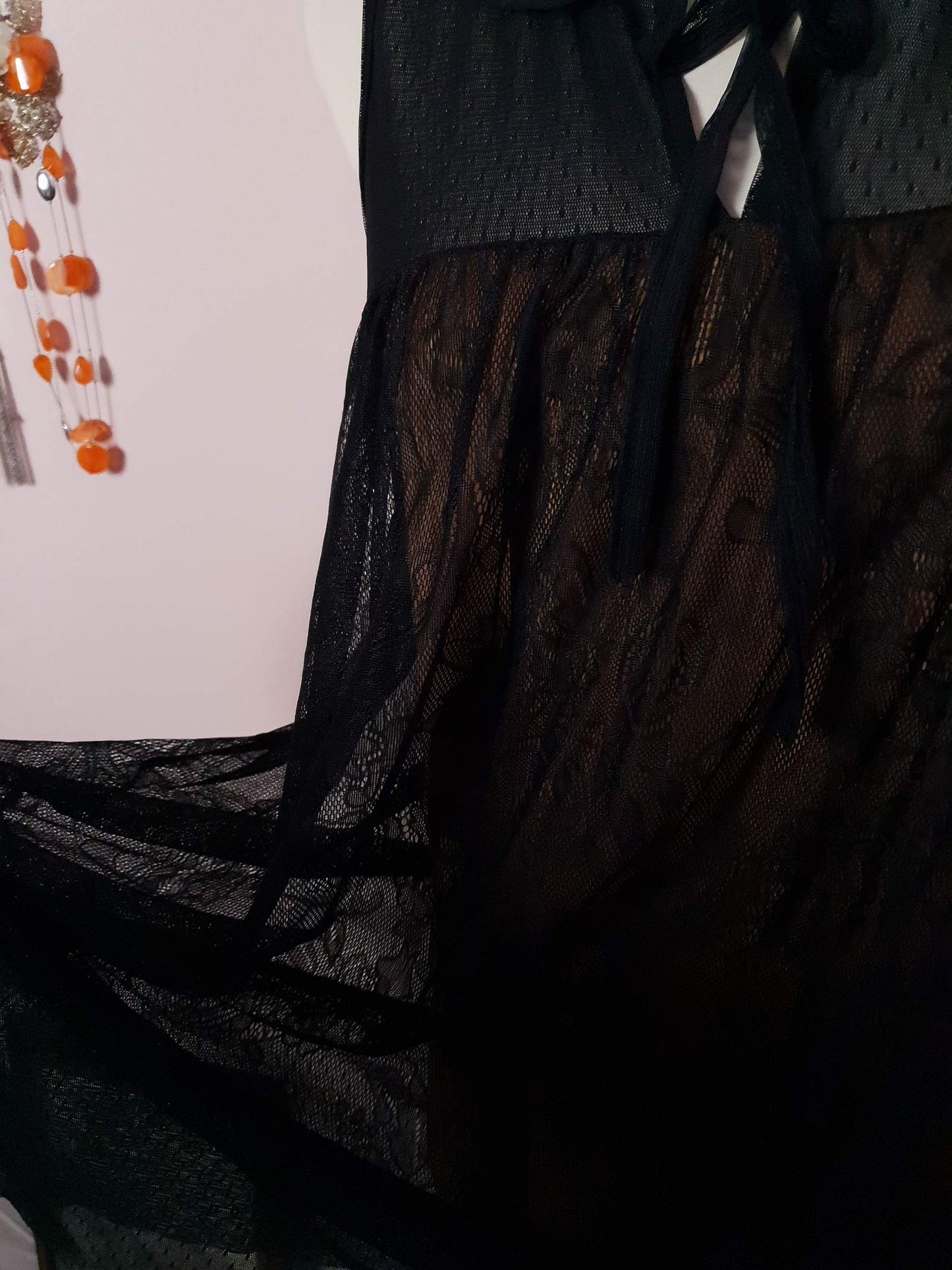 Cute Vintage 1990s Black Lace Party Dress - Size 12