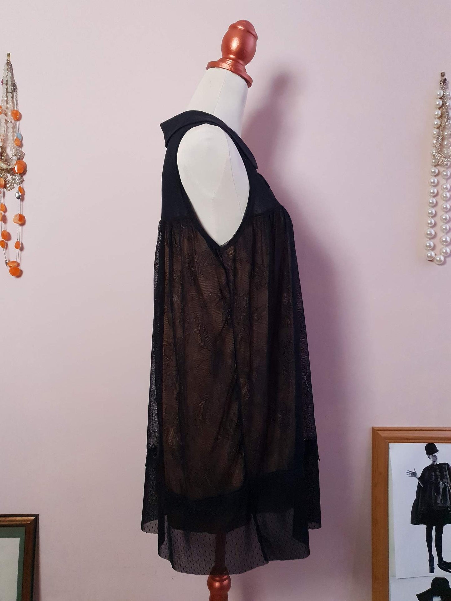 Cute Vintage 1990s Black Lace Party Dress - Size 12