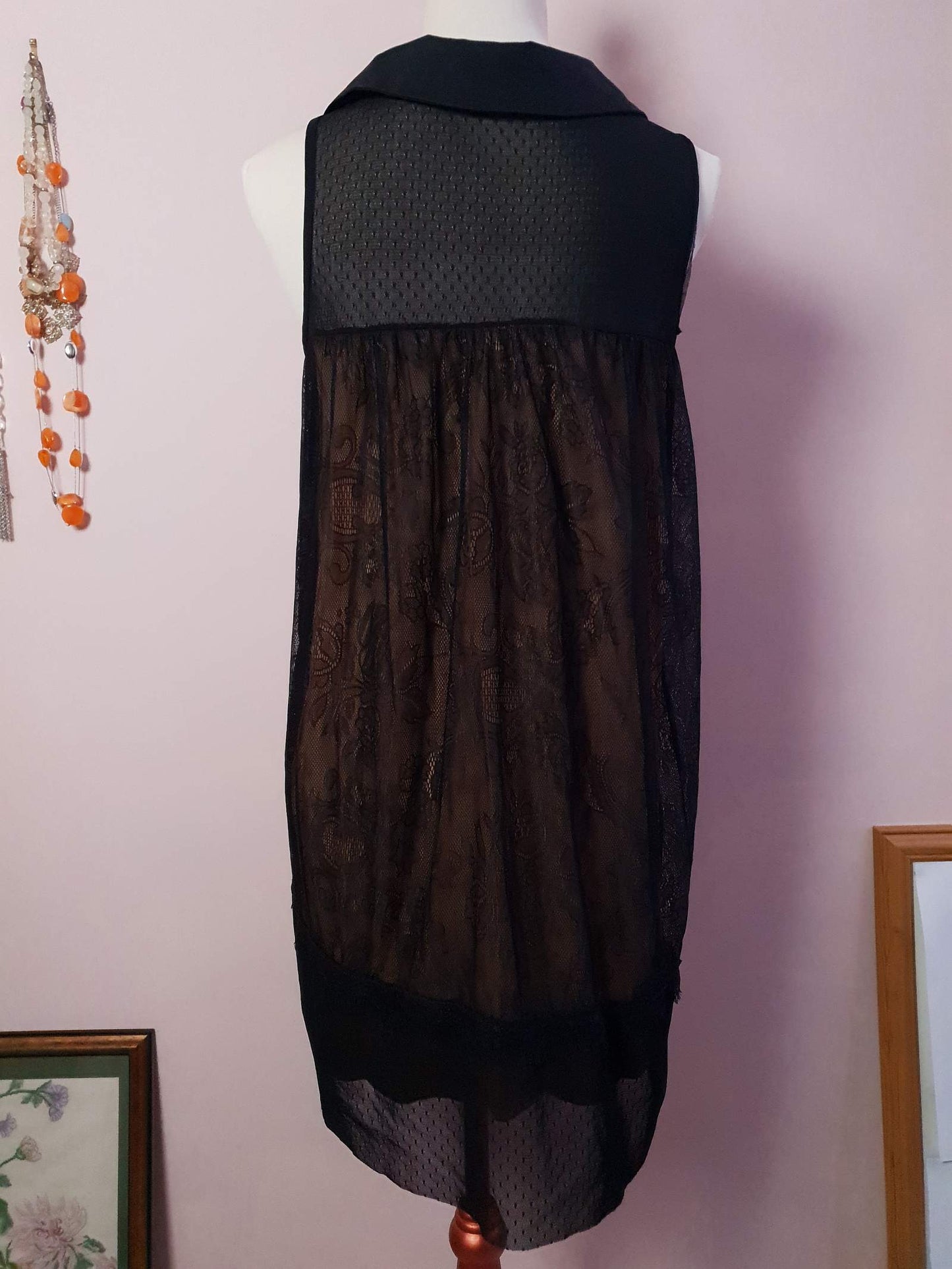 Cute Vintage 1990s Black Lace Party Dress - Size 12