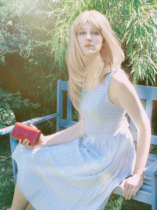 Vintage 1980s Blue Check Day Dress - Size 16