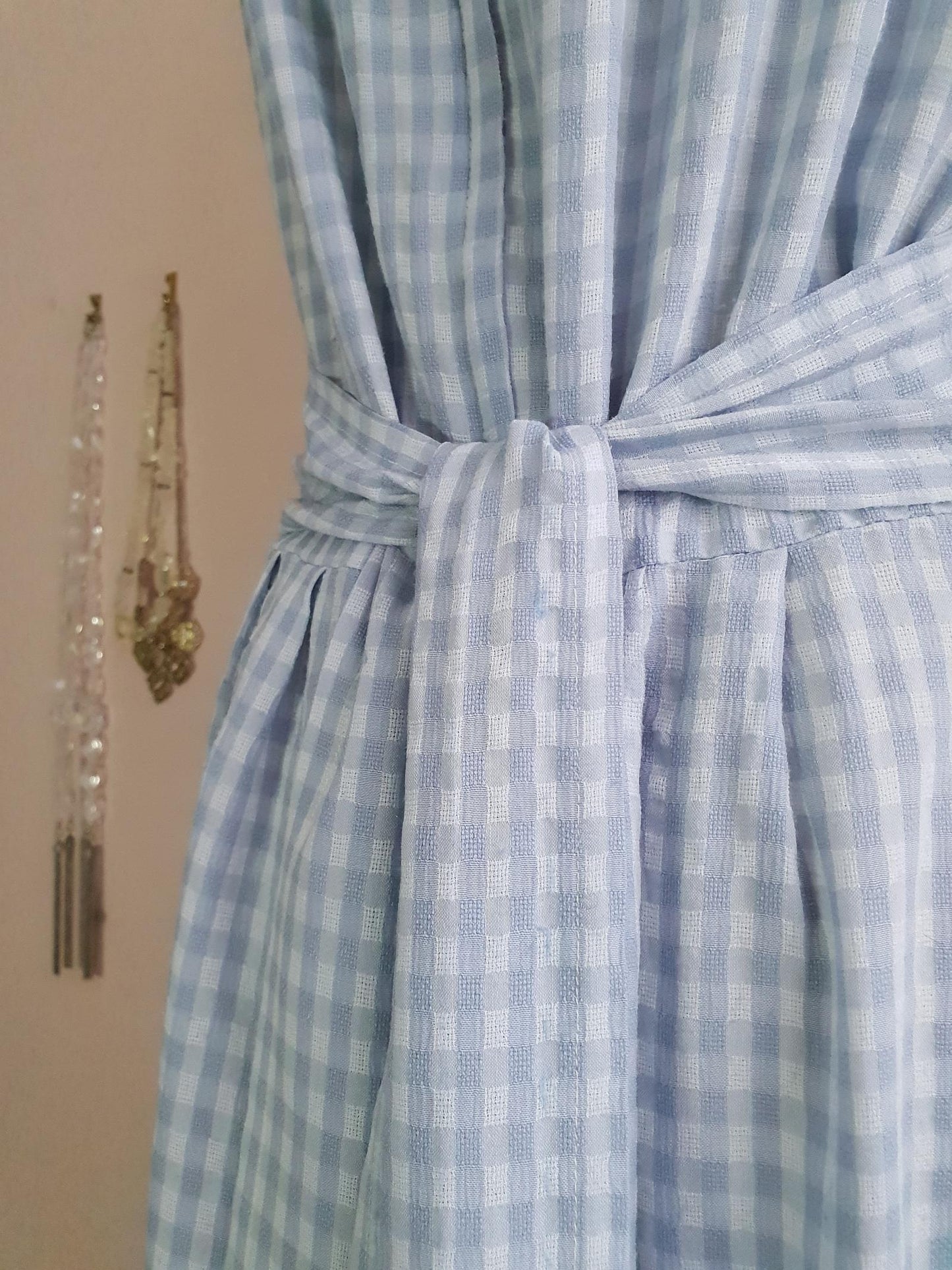 Vintage 1980s Blue Check Day Dress - Size 16