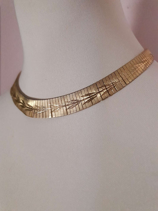 Vintage Cleopatra Gold Tone Necklace 15"-16" Collar - 1960s Egyptian Revival Choker