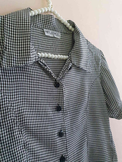 Vintage 1980s Cute Black & White Gingham Top -Size 14