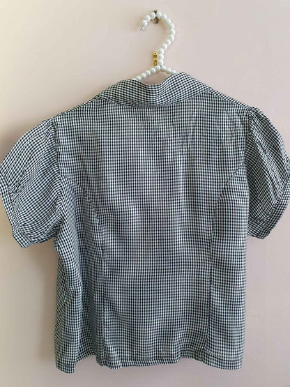 Vintage 1980s Cute Black & White Gingham Top -Size 14