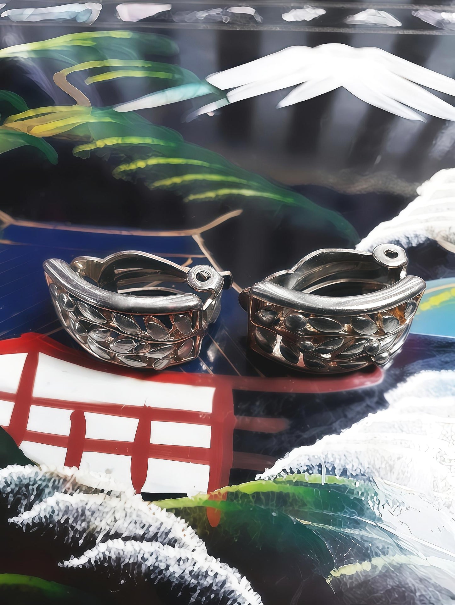 Vintage Artisan Leaf Earrings Clip-On Huggie