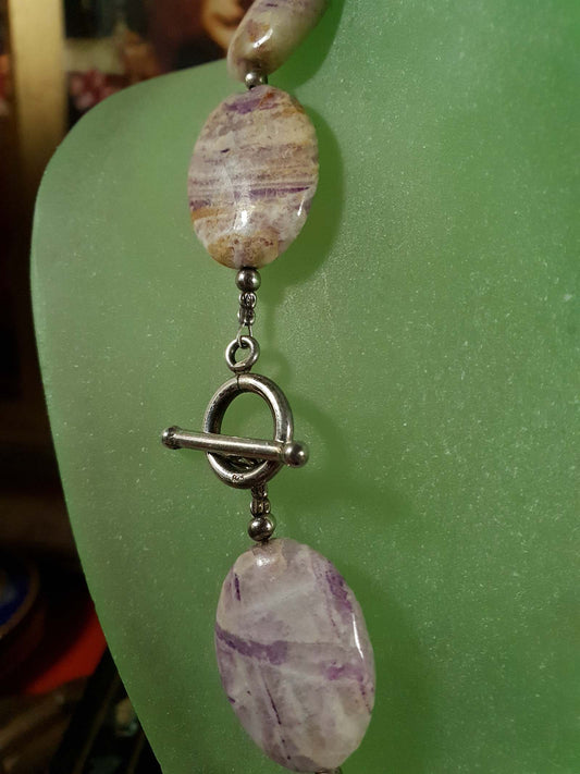 Vintage Jasper Sterling Silver Necklace 18" 1970s Purple Yellow