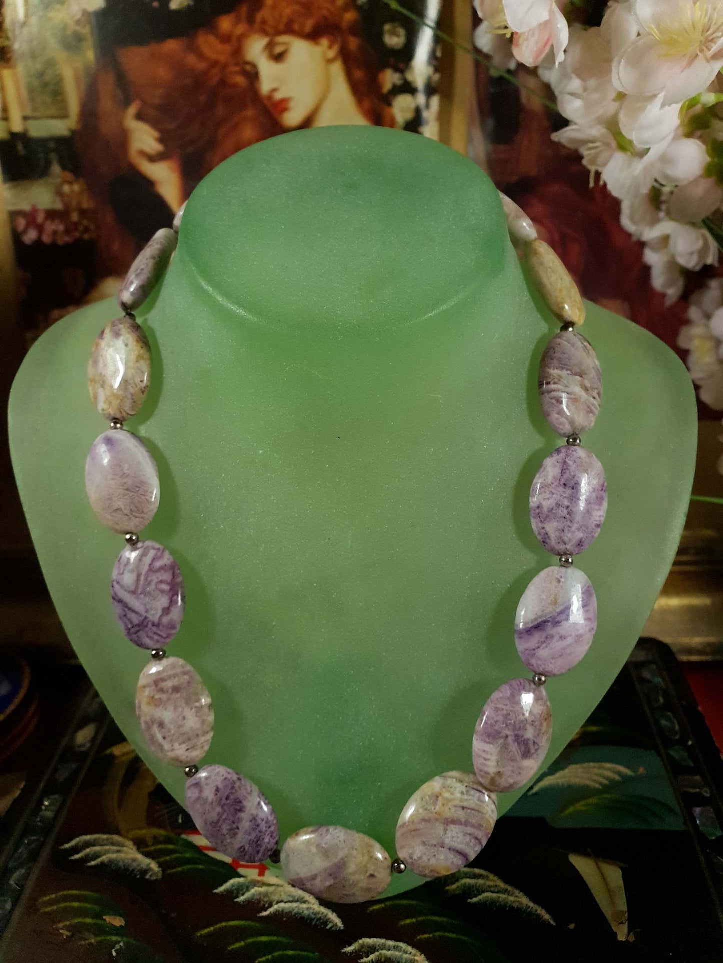 Vintage Jasper Sterling Silver Necklace 18" 1970s Purple Yellow