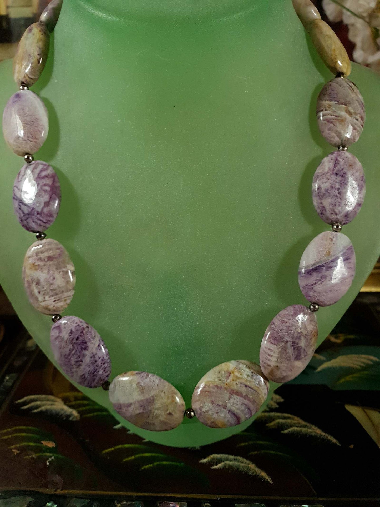 Vintage Jasper Sterling Silver Necklace 18" 1970s Purple Yellow