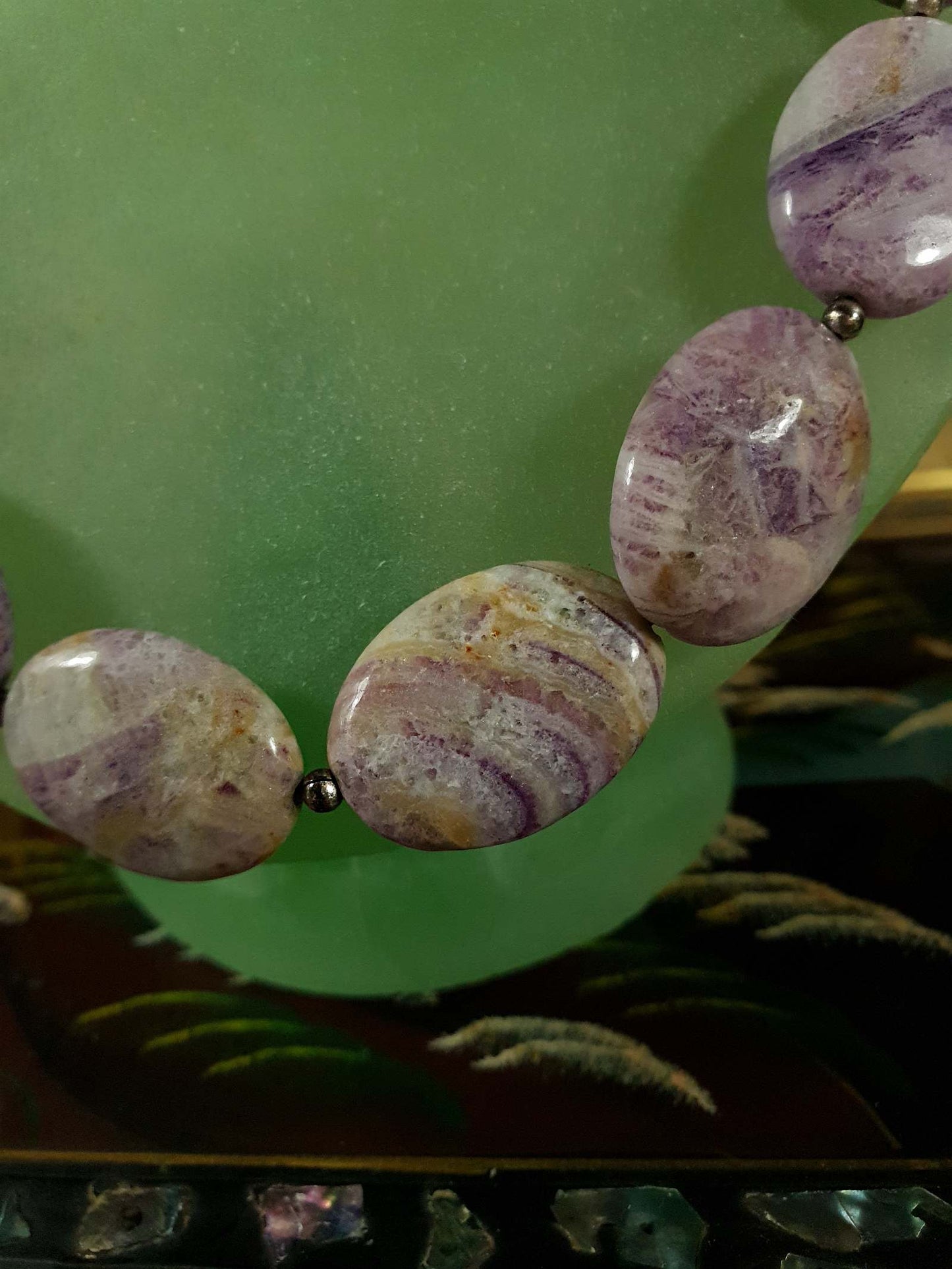 Vintage Jasper Sterling Silver Necklace 18" 1970s Purple Yellow