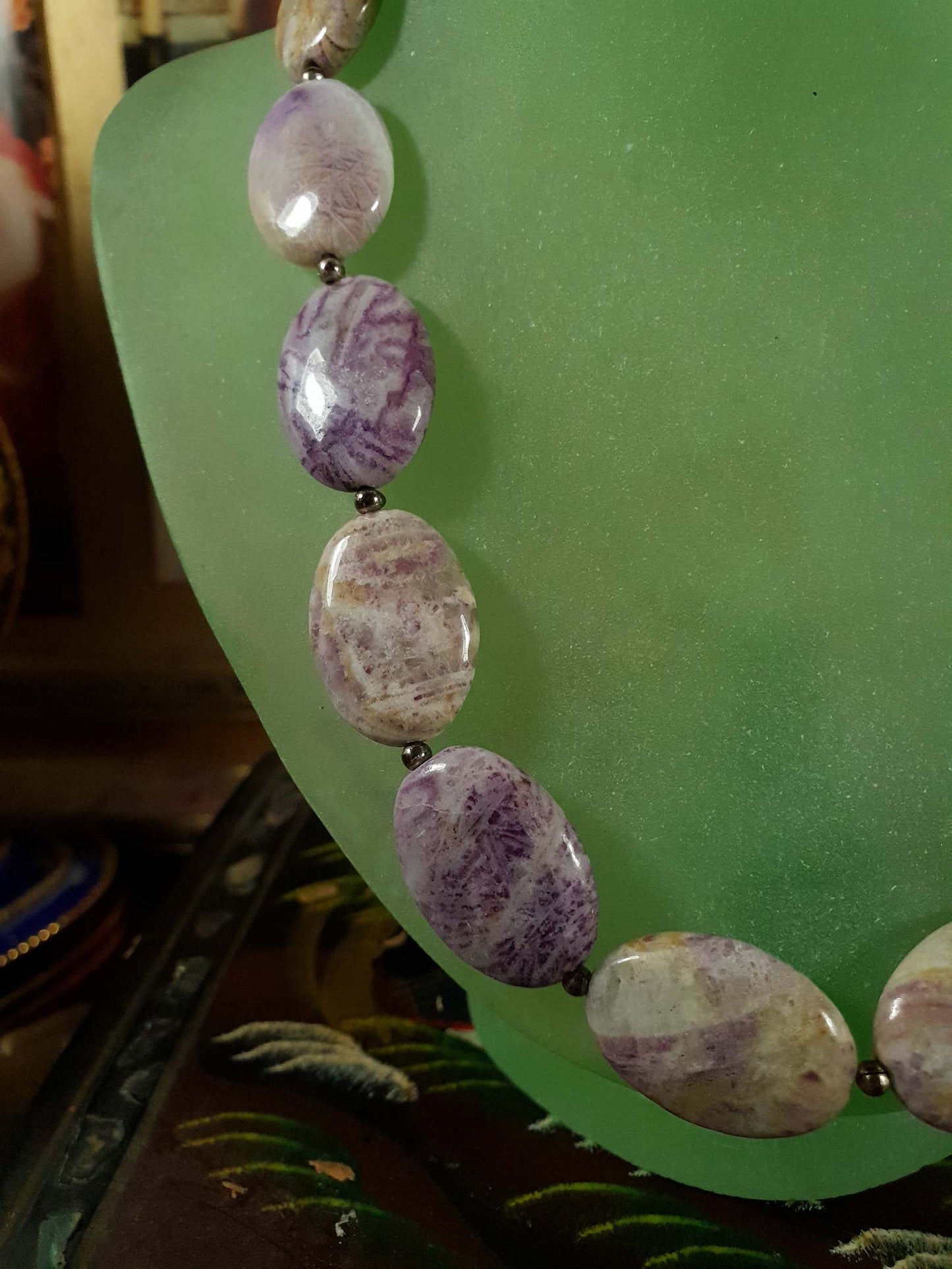 Vintage Jasper Sterling Silver Necklace 18" 1970s Purple Yellow