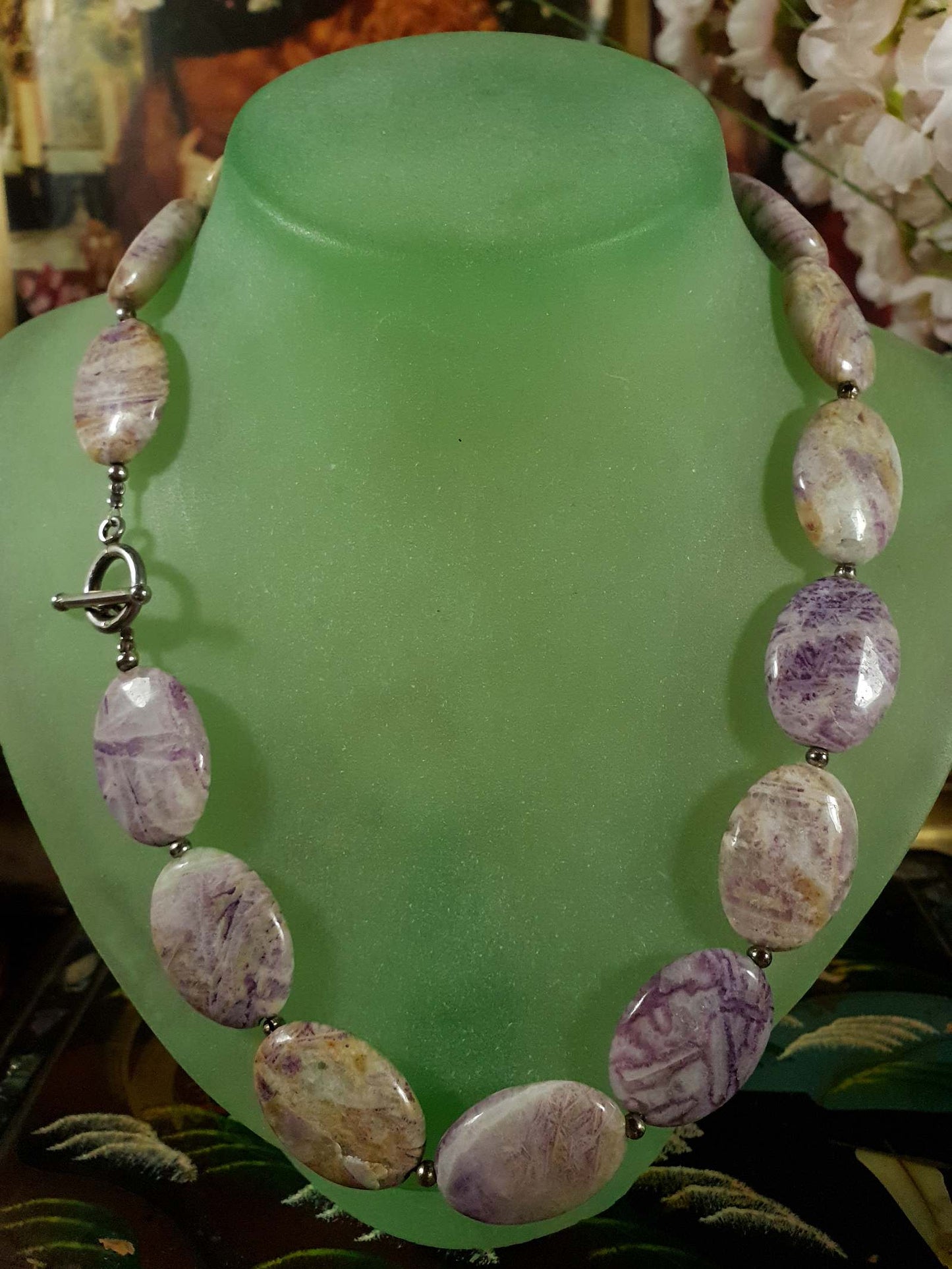 Vintage Jasper Sterling Silver Necklace 18" 1970s Purple Yellow