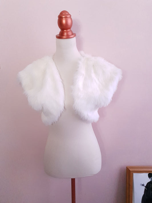 90s Vintage White Faux Fur Gilet Bolero Size 10/12 Jacket