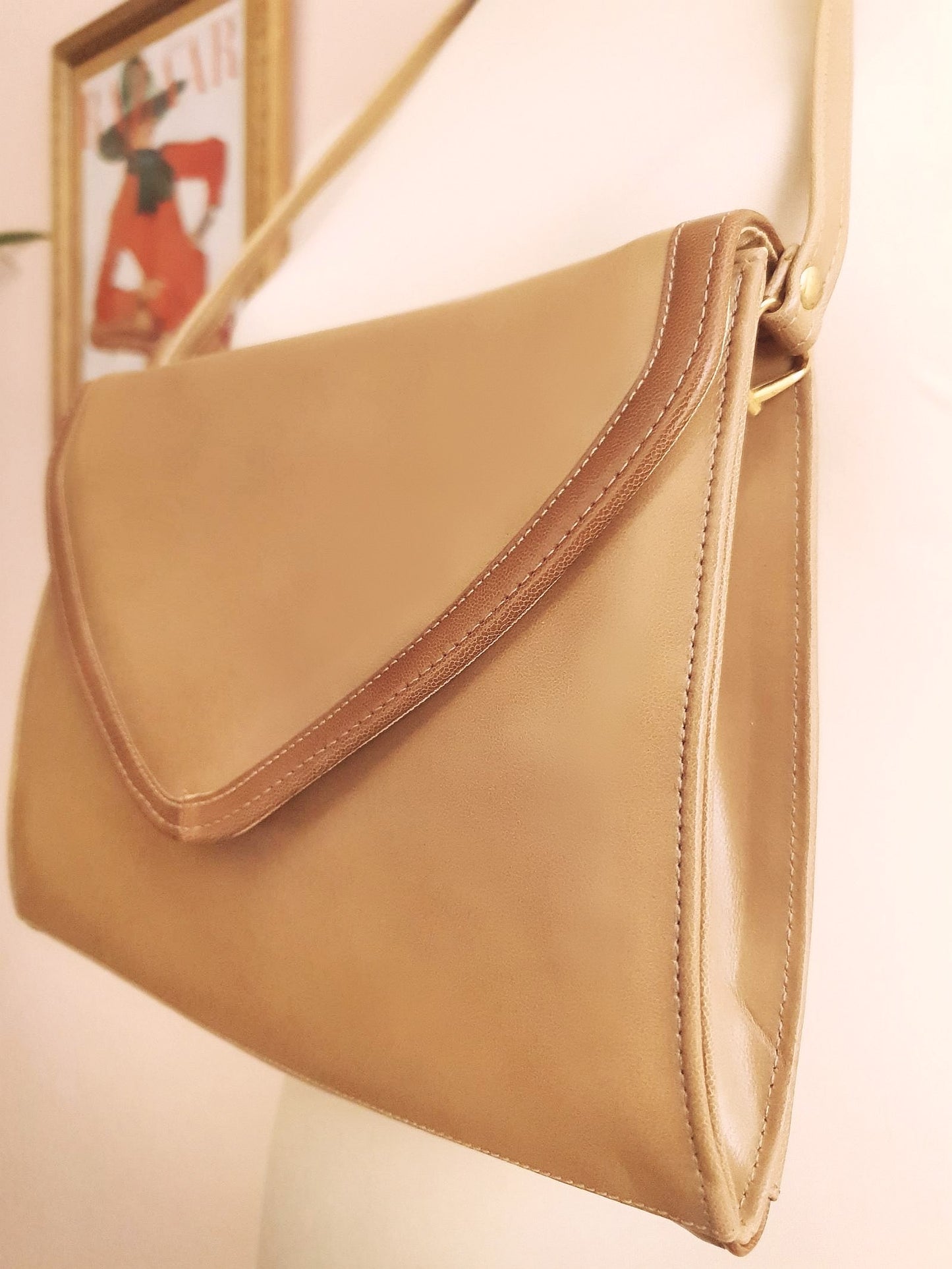 Vintage 1970s Tan Brown Shoulder Bag Handbag Retro