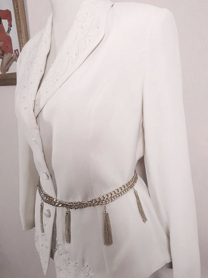 Vintage Cream Embroidery Pearl Jacket 1980s Retro