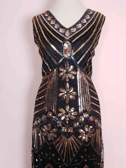 1920s Style Sequin Flapper Party Dress Fringe Midi Size 10/12 - Pre-owned