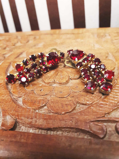 Vintage 1930s Art Deco Earrings Prong Set Red Rhinestone Clip-Ons