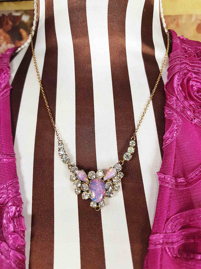 Art Deco Vintage Dragon's Breath Opal Necklace Paste Rhinestone 1930s