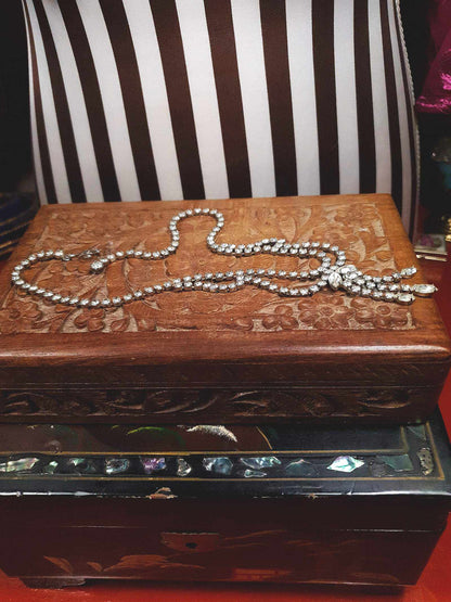 Vintage Rhinestone Necklace Choker 16" 1950s Clear Glass Diamante - Mid-Century