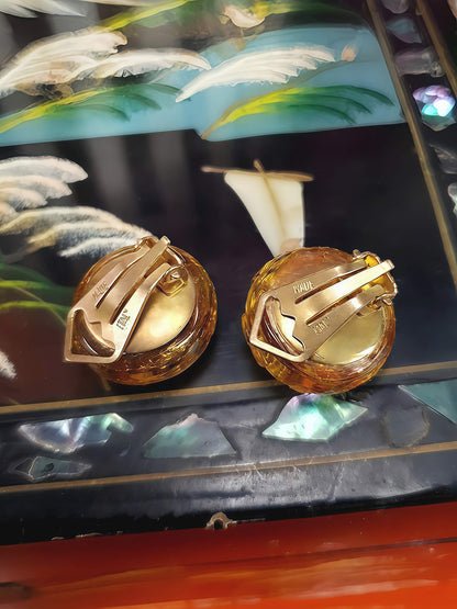 1950s Vintage Golden Murano Glass Earrings Clip-On Mid-Century Italian