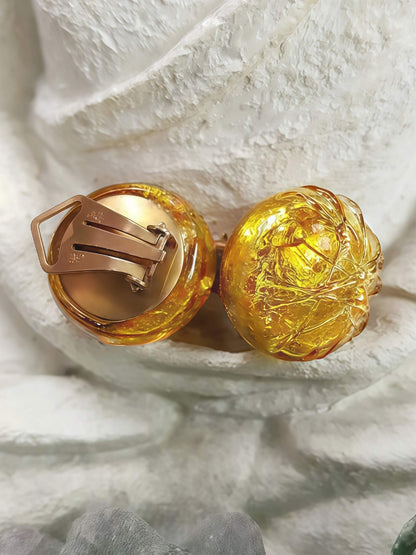 1950s Vintage Golden Murano Glass Earrings Clip-On Mid-Century Italian