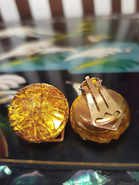 1950s Vintage Golden Murano Glass Earrings Clip-On Mid-Century Italian