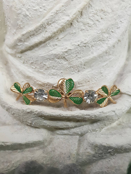 50s Vintage Clover Rhinestone Brooch Czech Shamrock Mid-Century