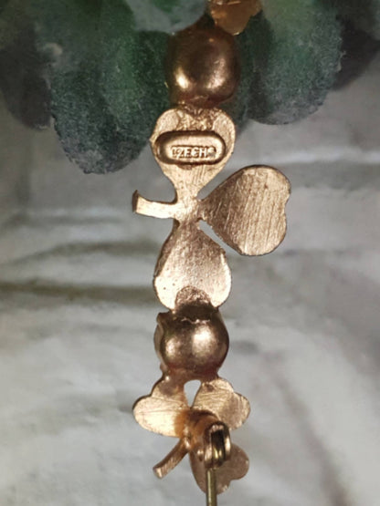 1950s Vintage Clover Rhinestone Brooch Czech Shamrock Mid-Century