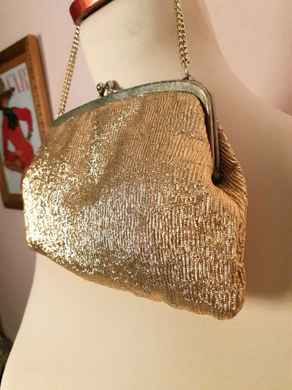 Bright and Sparkly Vintage 1960s Gold Lurex Evening Bag