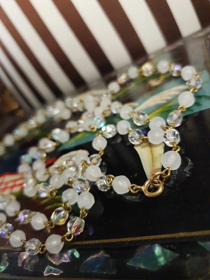 Vintage Aurora Borealis Long Glass Necklace 48" 1960s Retro AB