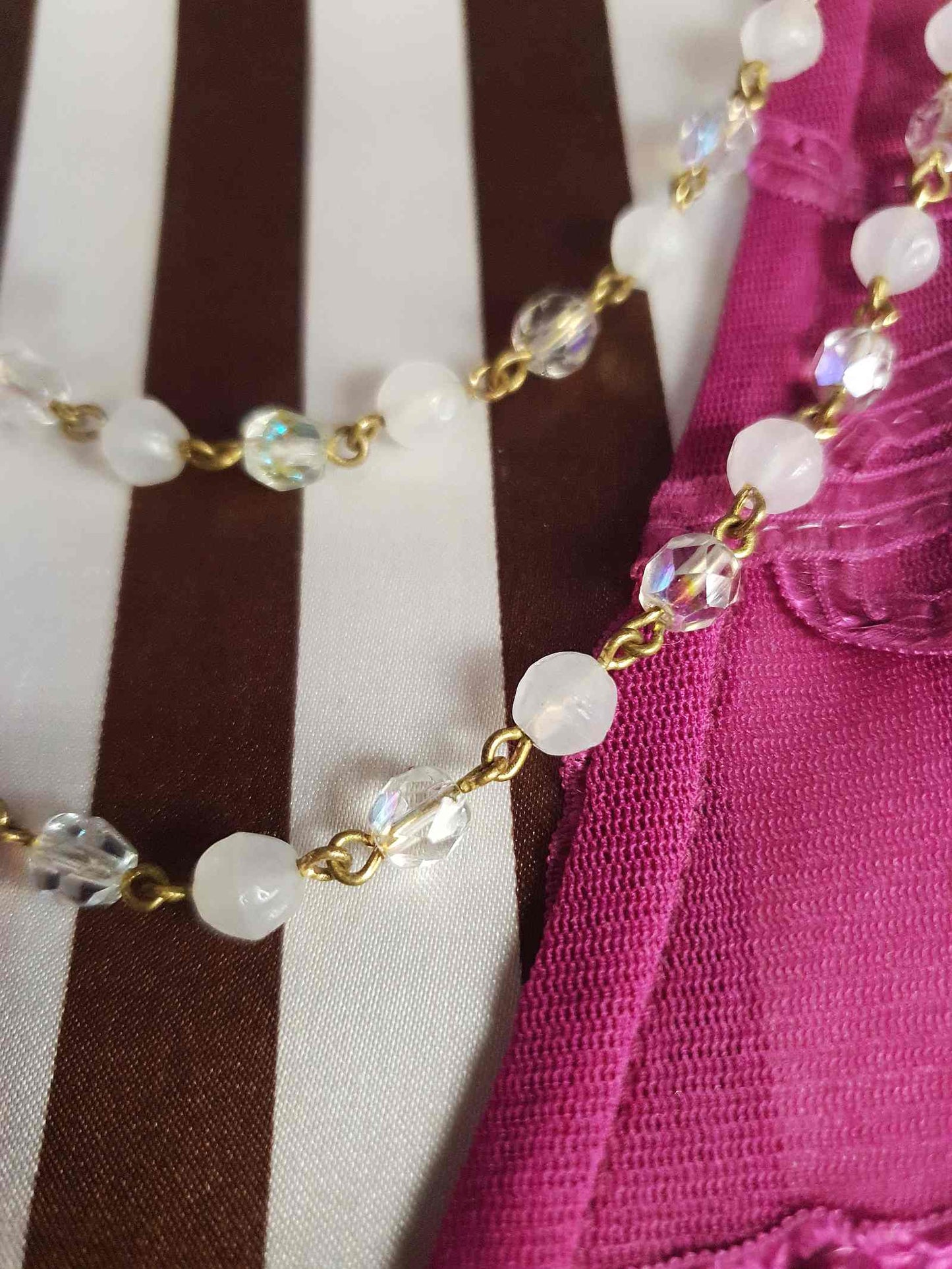 Vintage Aurora Borealis Long Glass Necklace 48" 1960s Retro AB