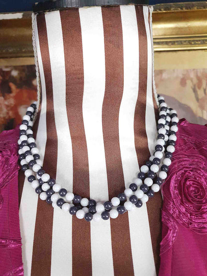 1960s Vintage Mod Blue White Necklace Three Strands Retro