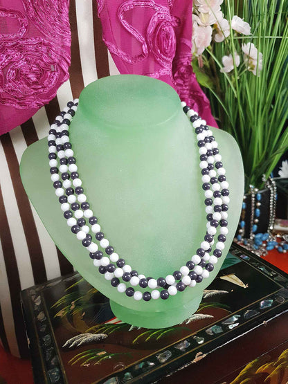 1960s Vintage Mod Blue White Necklace Three Strands Retro