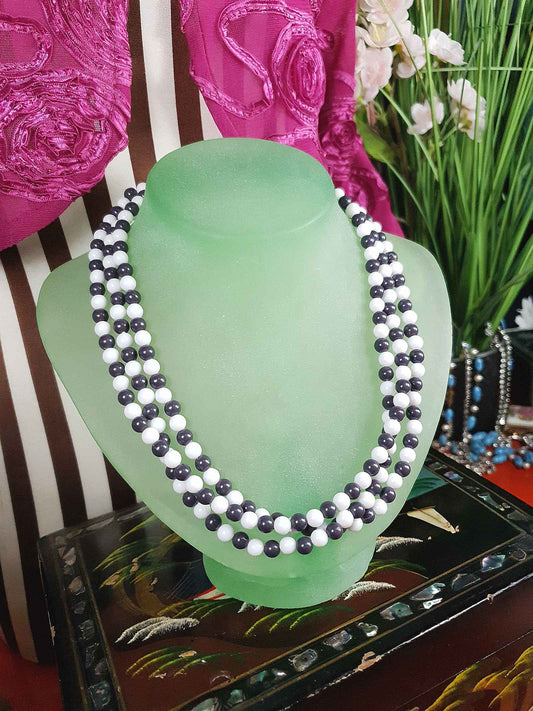 1960s Vintage Mod Blue White Necklace Three Strands Retro