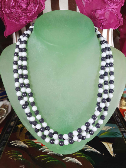 1960s Vintage Mod Blue White Necklace Three Strands Retro