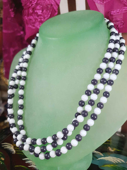 1960s Vintage Mod Blue White Necklace Three Strands Retro