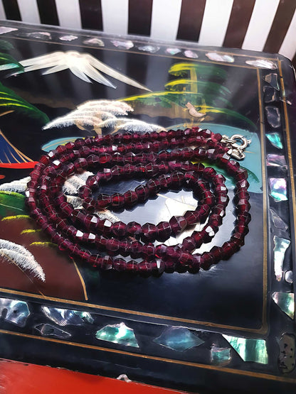 Vintage 1960s Garnet Gemstone Necklace 24" Burgundy