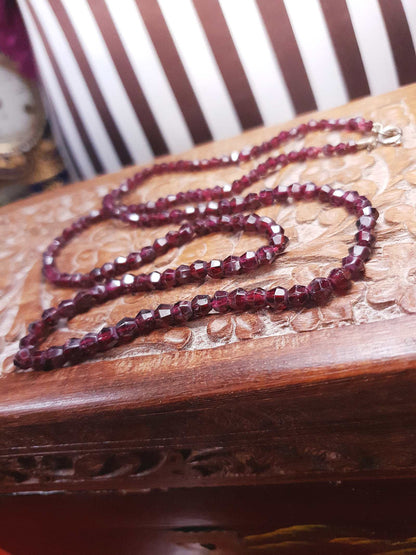 Vintage 1960s Garnet Gemstone Necklace 24" Burgundy