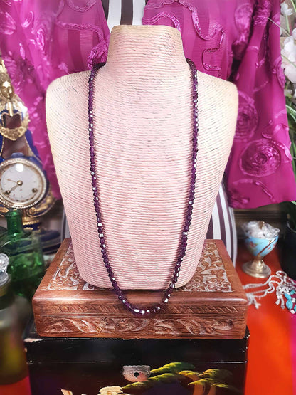 Vintage 1960s Garnet Gemstone Necklace 24" Burgundy