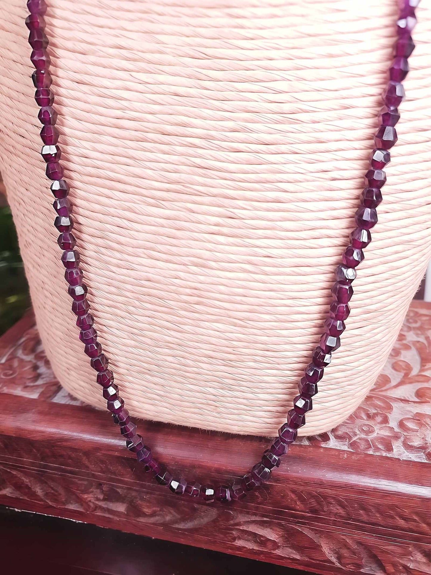 Vintage 1960s Garnet Gemstone Necklace 24" Burgundy