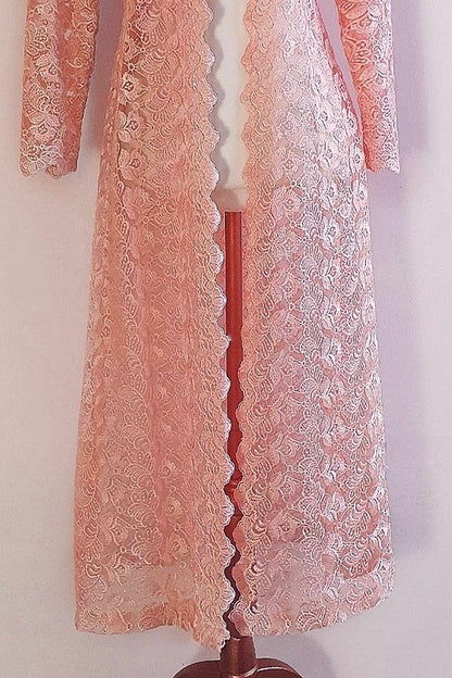 Vintage 1960s Peach Lace House Coat Dressing Gown Evening Retro - Size 12