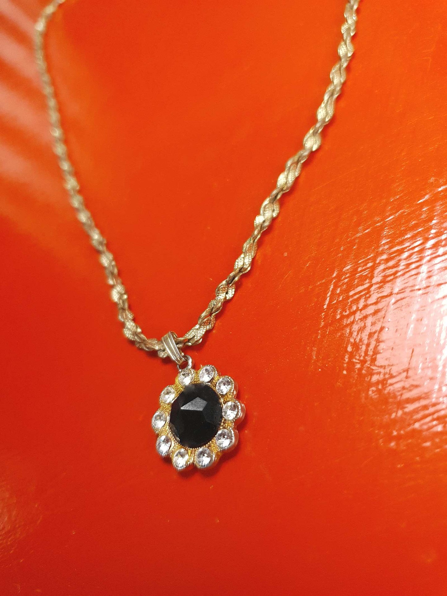 Vintage Black Rhinestone Necklace Pendant 1960s Classic