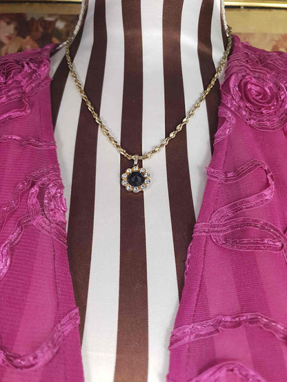 Vintage Black Rhinestone Necklace Pendant 1960s Classic