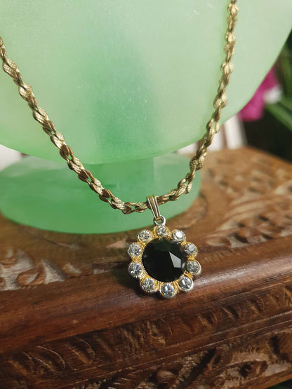 Vintage Black Rhinestone Necklace Pendant 1960s Classic