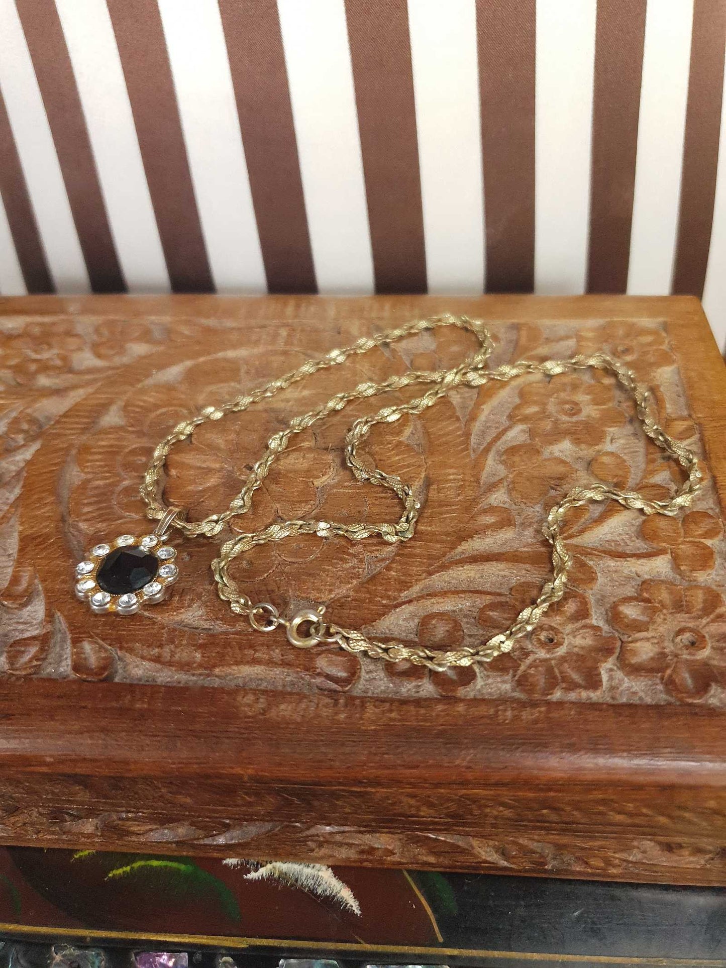 Vintage Black Rhinestone Necklace Pendant 1960s Classic
