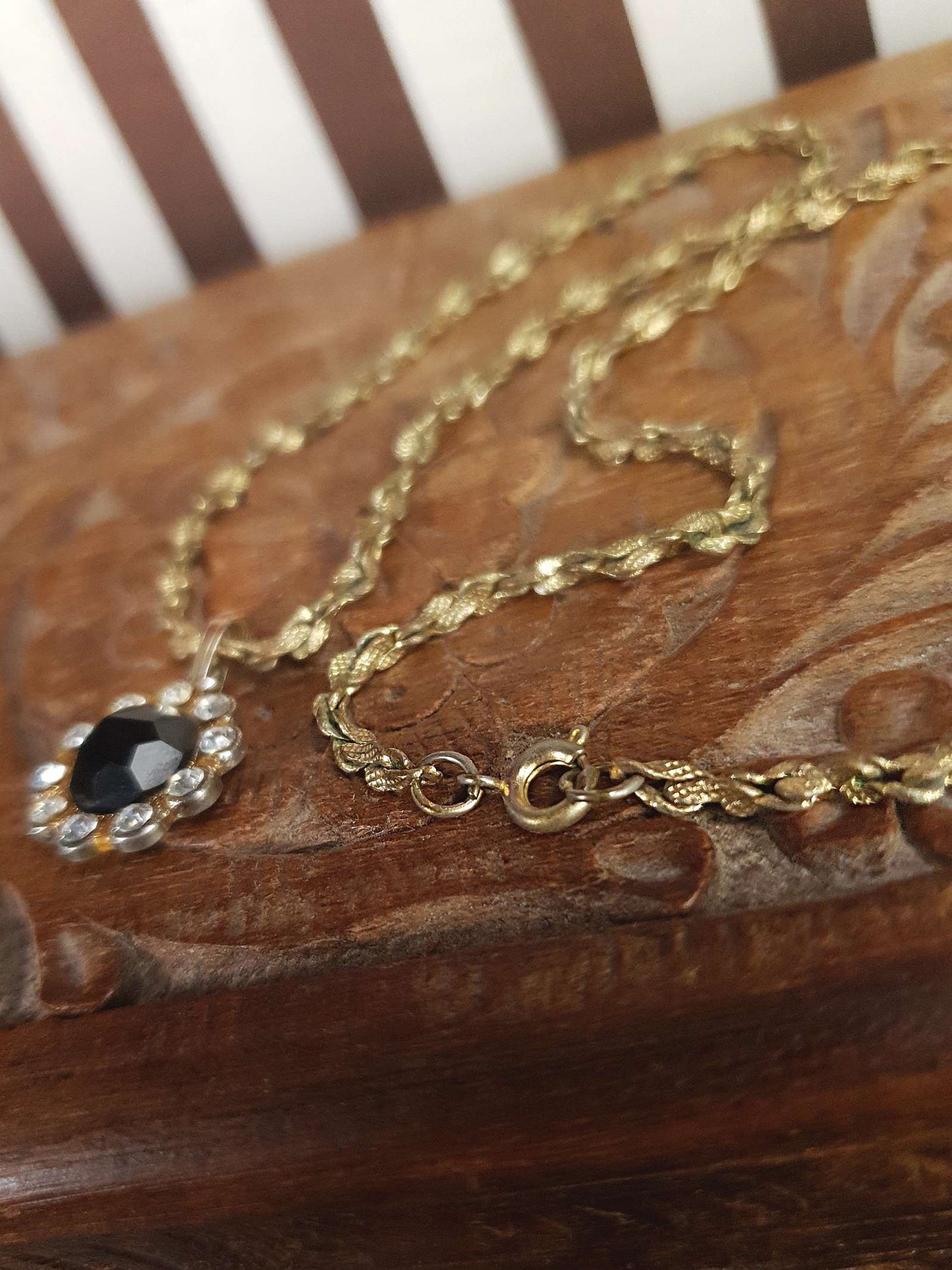 Vintage Black Rhinestone Necklace Pendant 1960s Classic