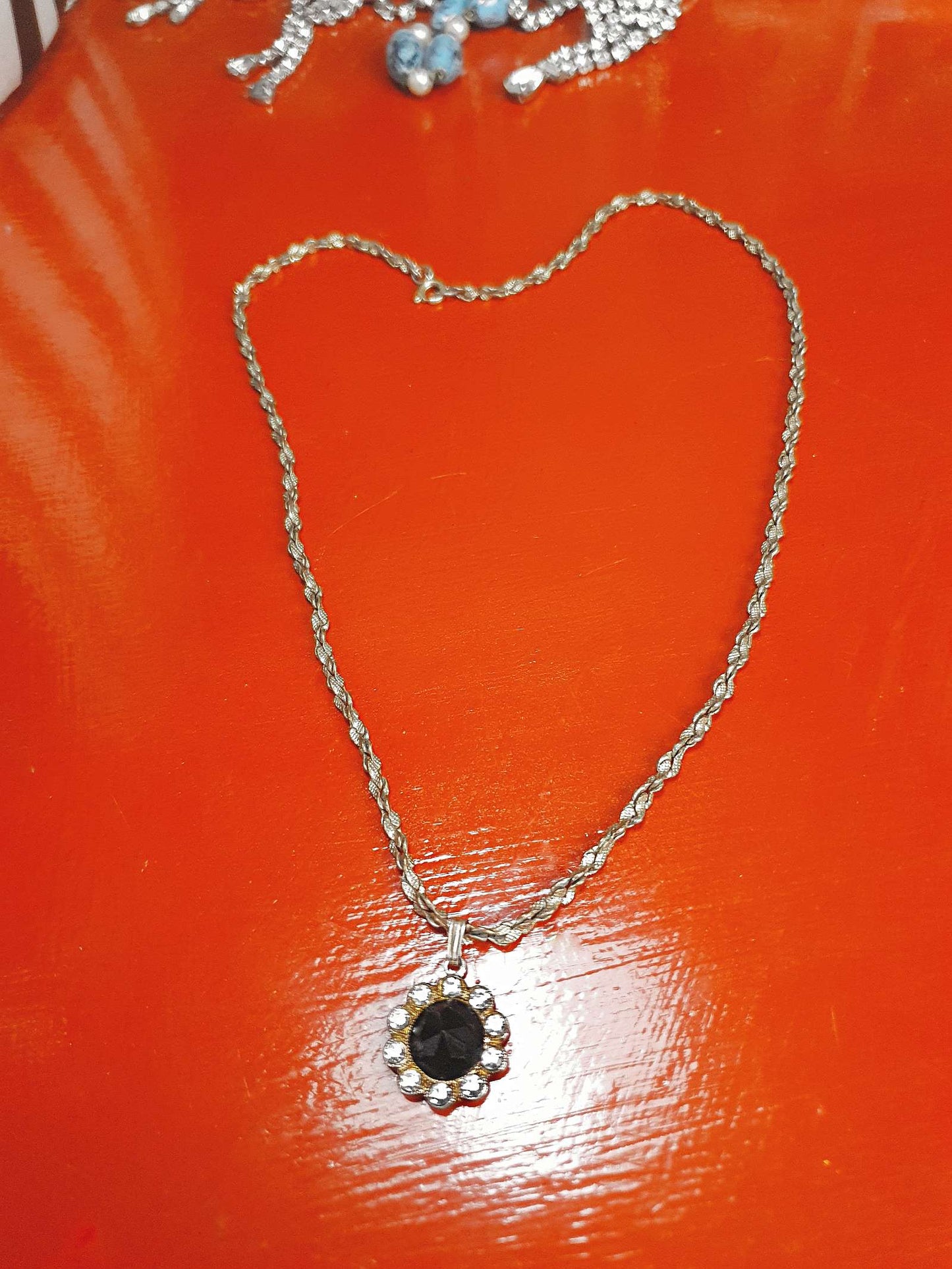 Vintage Black Rhinestone Necklace Pendant 1960s Classic