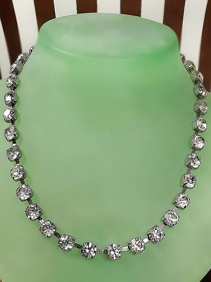 Vintage Clear Rhinestone Necklace Choker 15" 1960s Retro