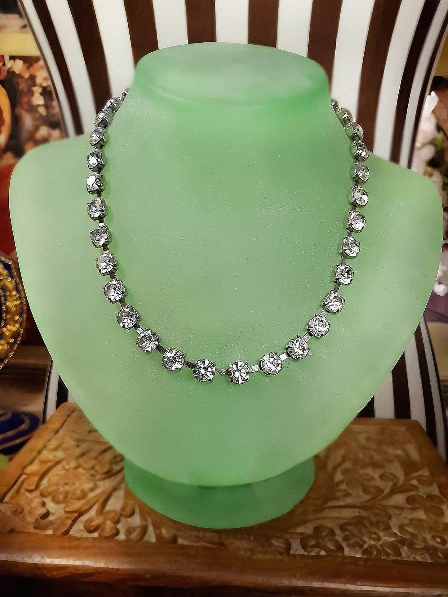 Vintage Clear Rhinestone Necklace Choker 15" 1960s Retro